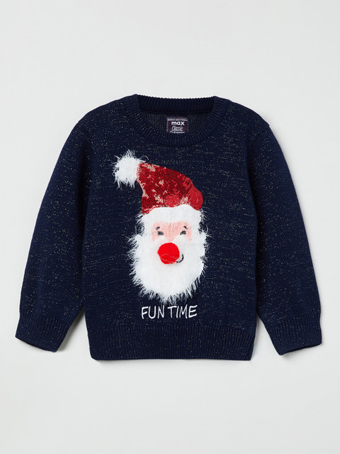 

max Girls Navy Blue & Red Sequined Santa Sweatshirt