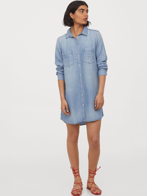 

H&M Women Blue Solid Long Denim Shirt Dress