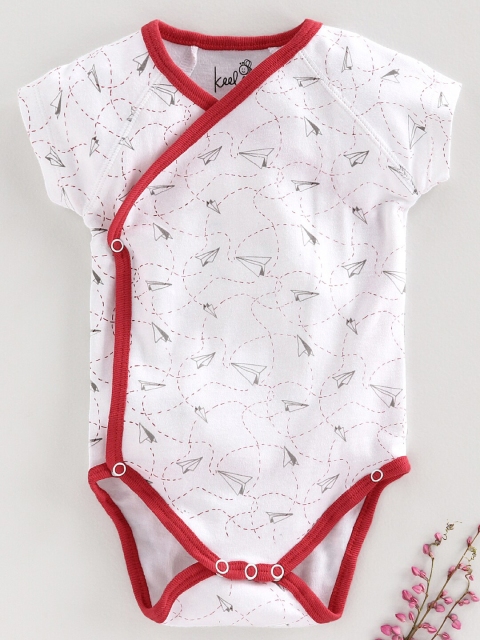 

Keebee Infants White & Red Printed Organic Cotton Bodysuit