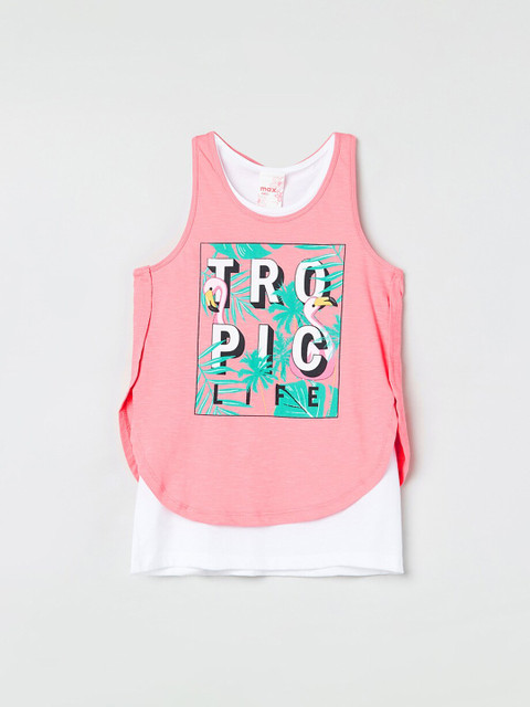 

max Girls White Printed A-Line Pure Cotton Top