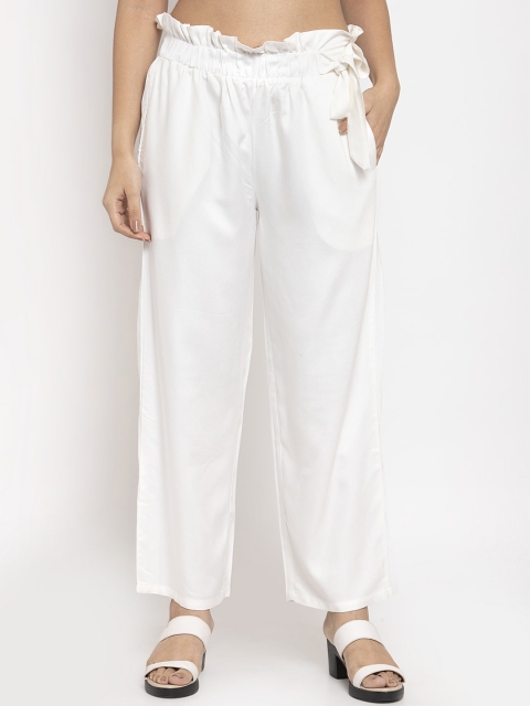 

Baani Creations Women White Smart Straight Fit Solid Parallel Trousers