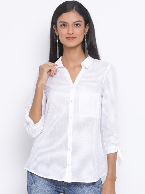 

Oxolloxo Women White Regular Fit Striped Casual Shirt