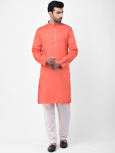 

SG LEMAN Men Orange & White Solid Kurta with Pyjamas