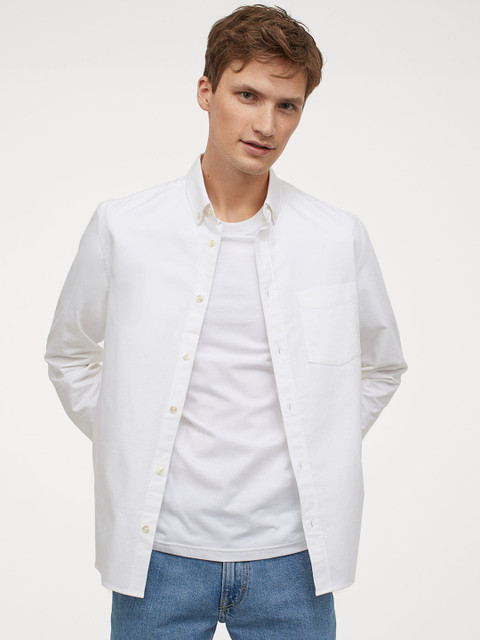

H&M Men White Oxford Shirt Regular Fit