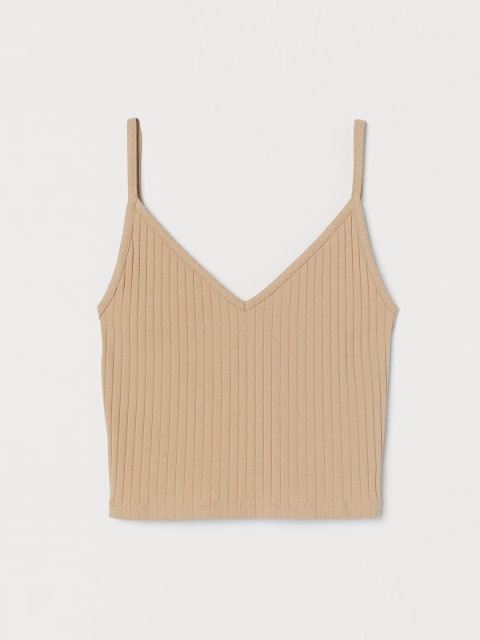

H&M Beige Solid Cropped Jersey Strappy Top