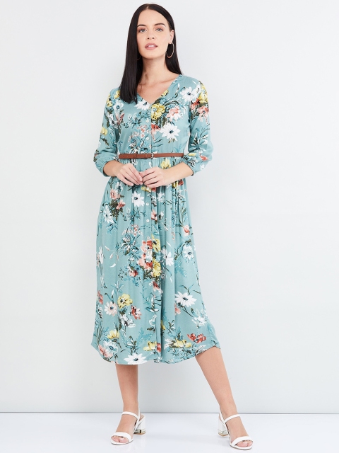 

max Women Sea Green Floral Printed A-Line Dress
