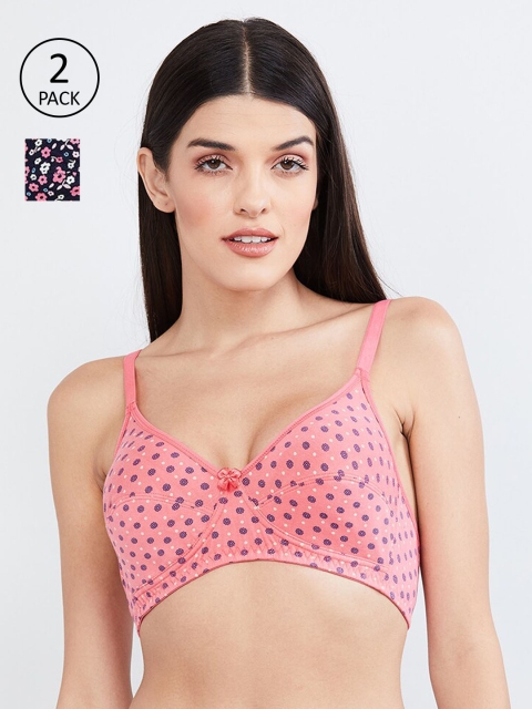 

max Pack Of 2 Printed Non-Wired Non Padded T-shirt Bras WIN192PKSFB06, Pink