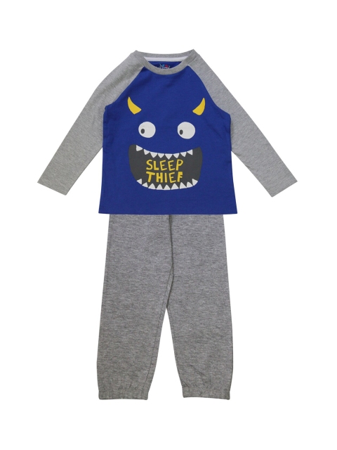 

ventra Boys Grey & Blue Printed Night suit