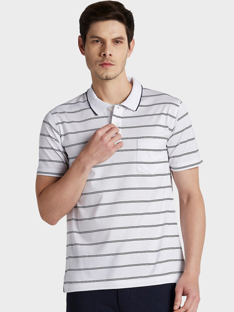 

ColorPlus Men White Striped Polo Collar T-shirt
