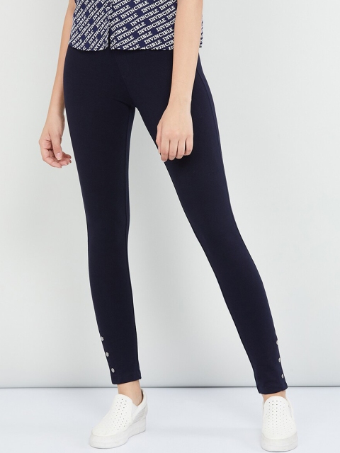 

max Women Blue Solid Skinny-Fit Treggings