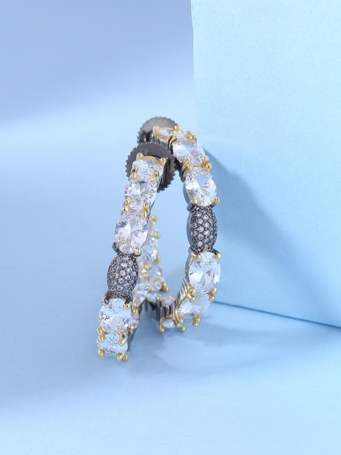 

Tistabene White & Silver-Toned Handcrafted Circular Half Hoop Earrings