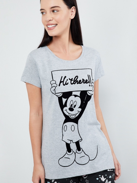 

max Women Grey & Black Mickey Mouse Printed Lounge T-Shirt