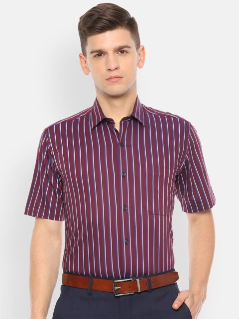 

Louis Philippe Men Maroon & Blue Slim Fit Striped Formal Shirt