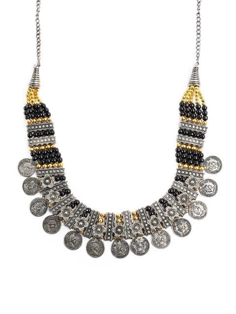 

Fida Women Silver-Plated Oxidised Traditional Coin Embellished Necklace