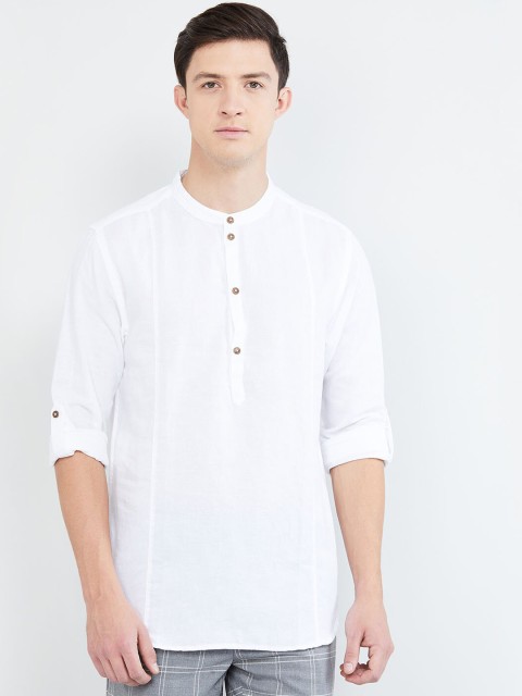 

max Men White Solid Linen Straight Kurta