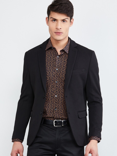 

max Men Black Self Design Tailored Jacket