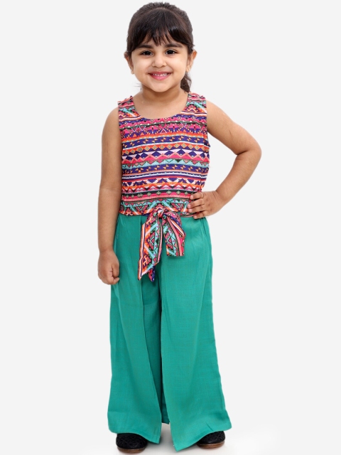 

Lil Peacock Girls Green & Pink Printed Top with Palazzos