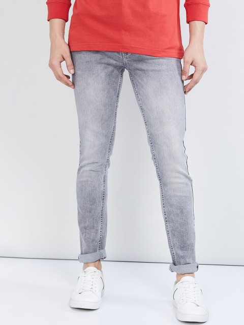 

max Men Grey Skinny Fit Mid-Rise Clean Look Stretchable Jeans