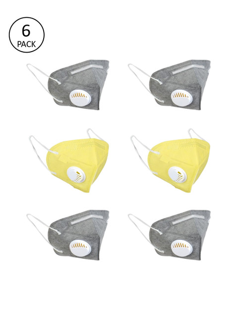 

OOMPH Unisex Pack of 6 5Ply Anti-Pollution Reusable Face Masks, Grey