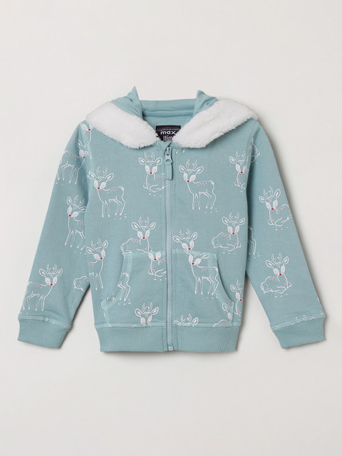 

max Girls Blue & White Printed Hooded Sweatshirt