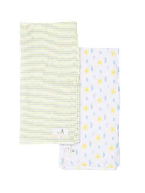 Keebee Infant Kids Pack Of 2 Printed 150 GSM Pure Organic Cotton Bath Towels, White