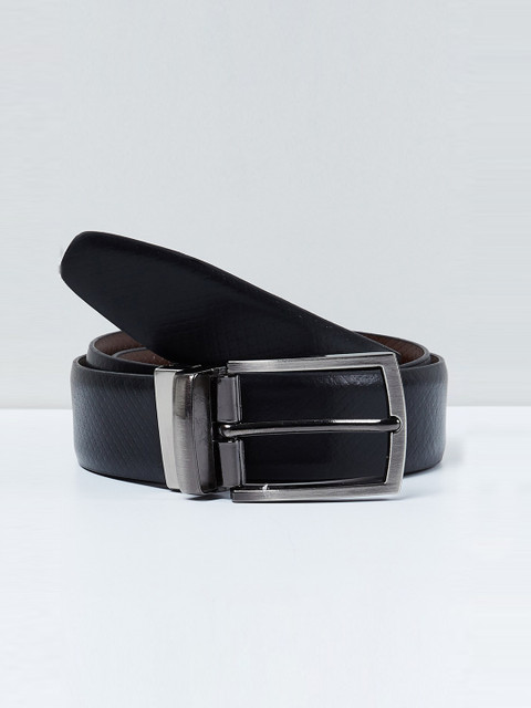 

max Men Black Solid Leather Belt
