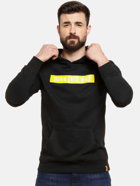 

Campus Sutra Men Black & Yellow Printed Hooded Sweatshirt