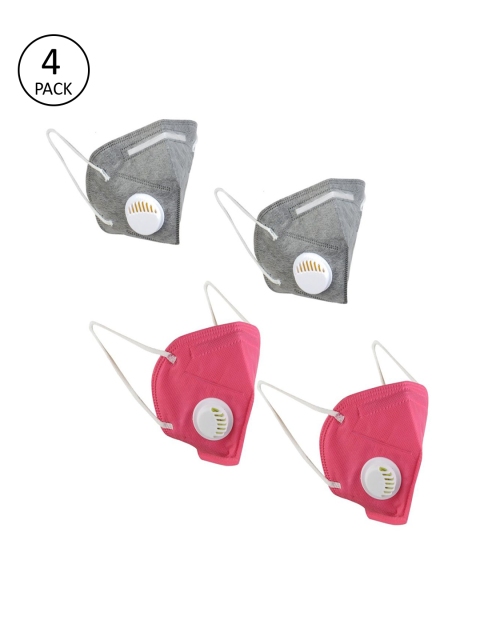 OOMPH Unisex 4 Pcs Solid 5-Ply Valved Anti-Pollution Reusable KN95 Masks, Grey