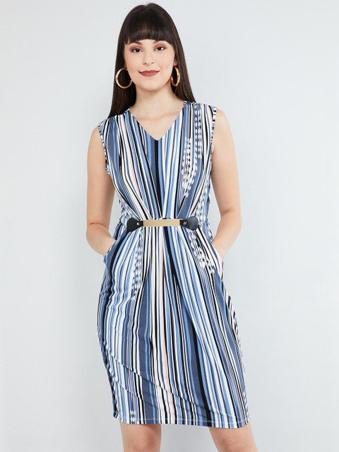 

max Women Blue Striped Sheath Dress