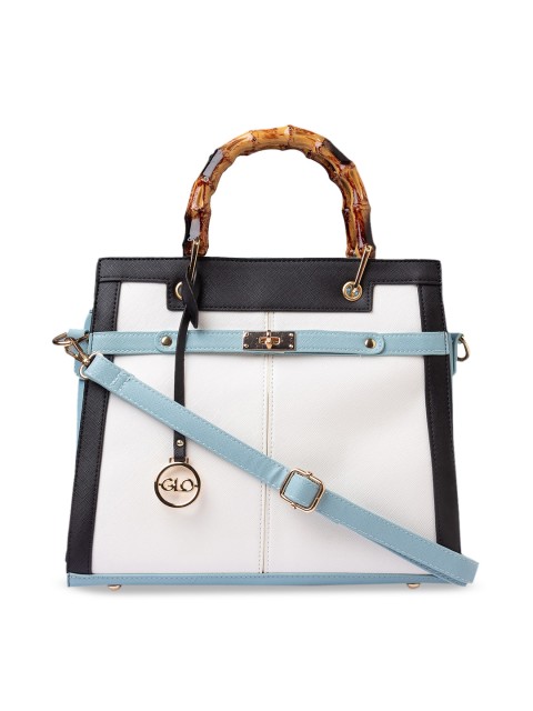 

Globus White & Navy Blue Colourblocked Handheld Bag