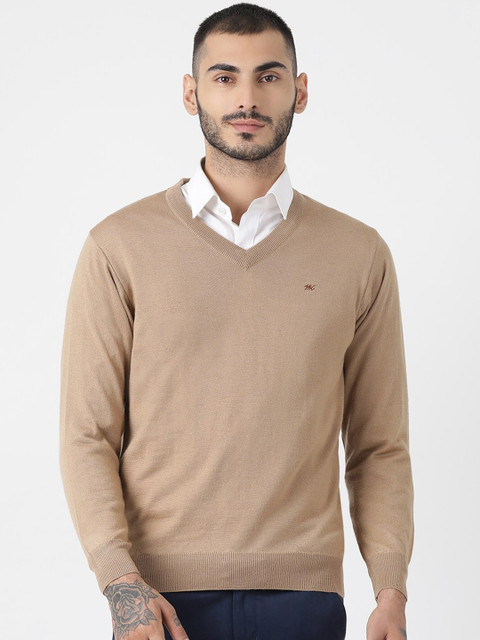 

Monte Carlo Men Beige Solid Woolen Pullover Sweater