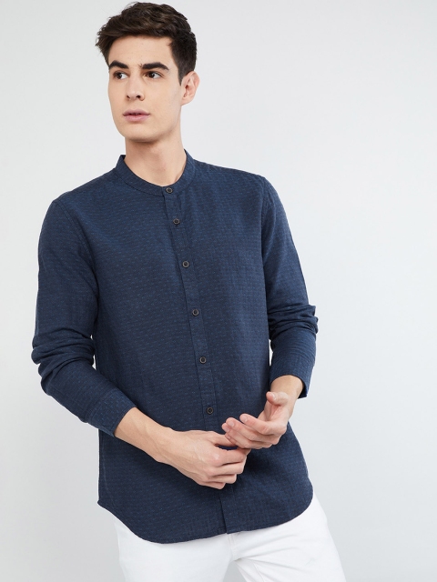 

max Men Navy Blue Embroidered Shirt