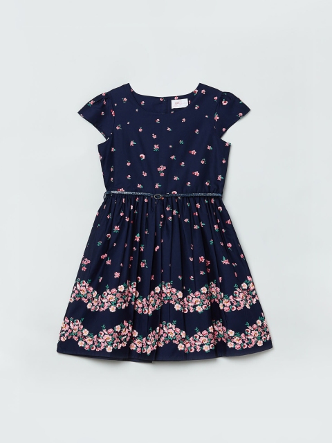 

max Girls Navy Blue Printed Fit and Flare Dress