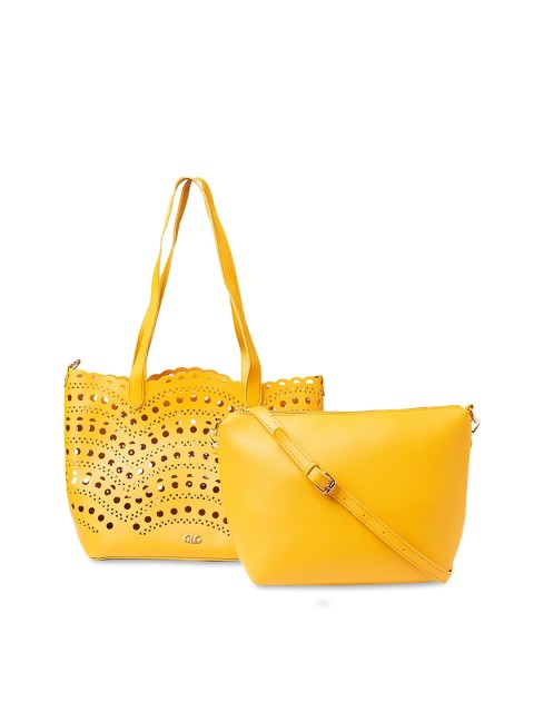 

Globus Mustard Cut Work Shopper Tote Bag
