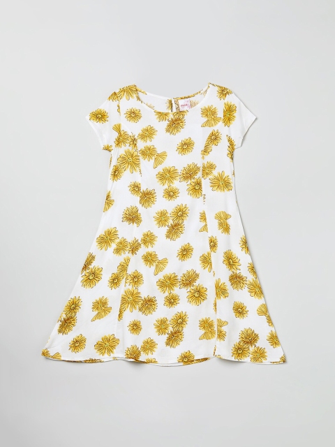 

max Girls White Printed A-Line Dress