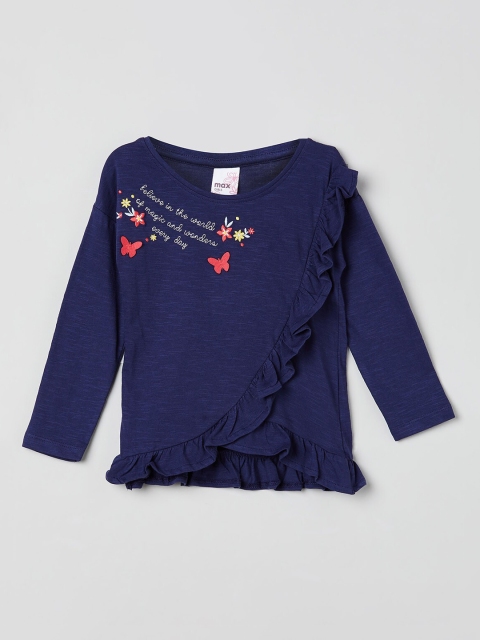 

max Girls Blue Printed Pure Cotton Top