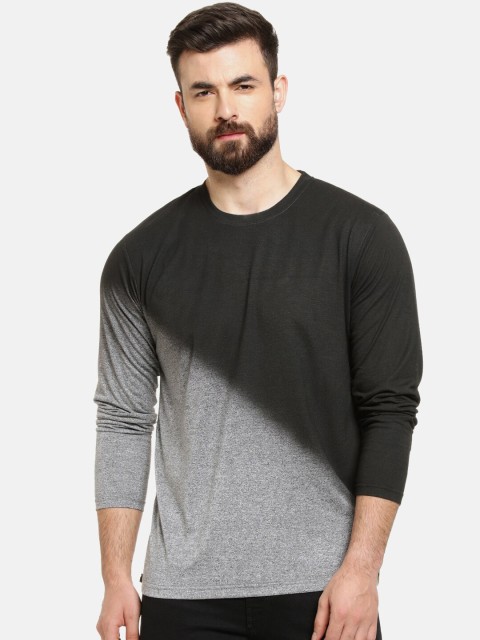 

Campus Sutra Men Charcoal Grey Colourblocked Round Neck T-shirt