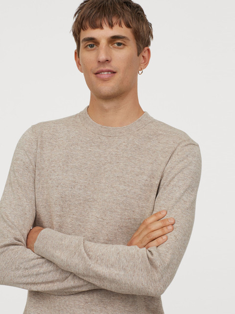 

H&M Men Beige Fine-Knit Jumper