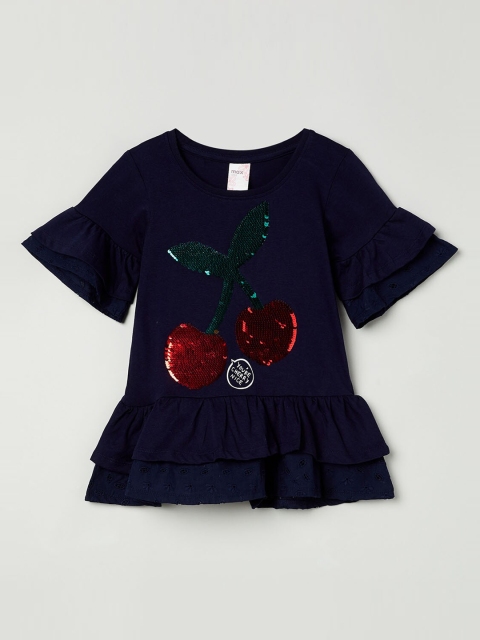 

max Girls Navy Blue Embellished A-Line Top
