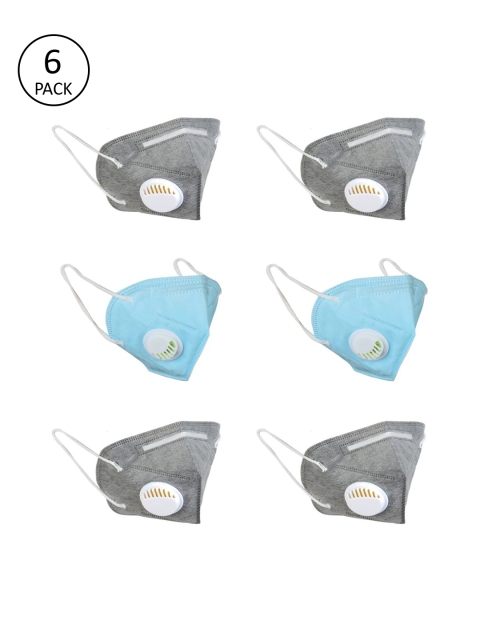 

OOMPH Unisex Pack of 6 Pcs Grey & Blue 5-Ply Reusable N95 Masks With Valve