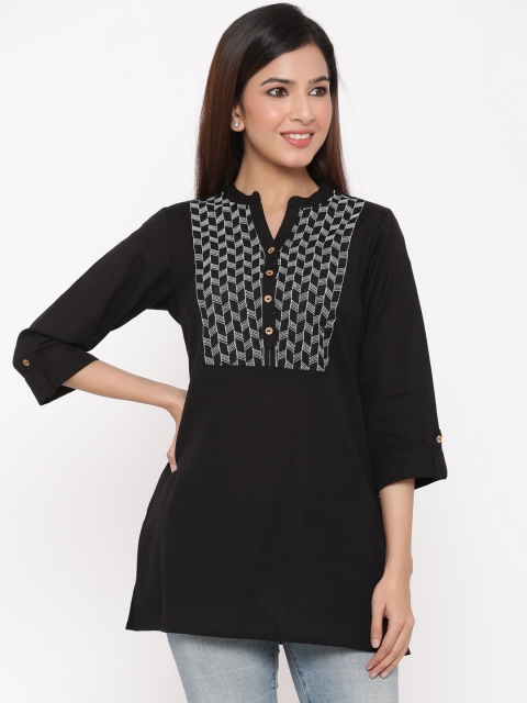 

Juniper Women Black & White Flex Embroidered Straight Kurti