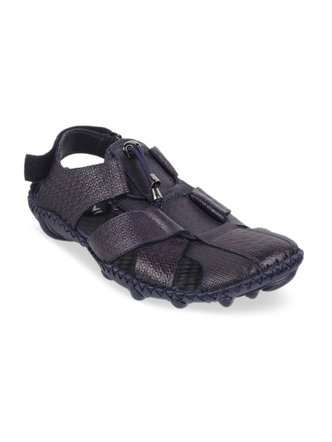

J.FONTINI Men Navy Blue Leather Comfort Sandals