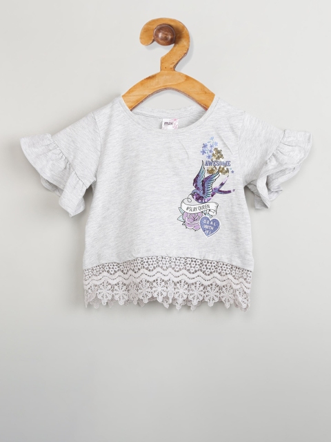 

max Girls Grey Melange Self Design Top
