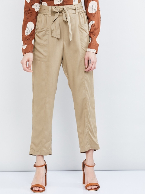 

max Women Beige Slim Fit Solid Regular Trousers