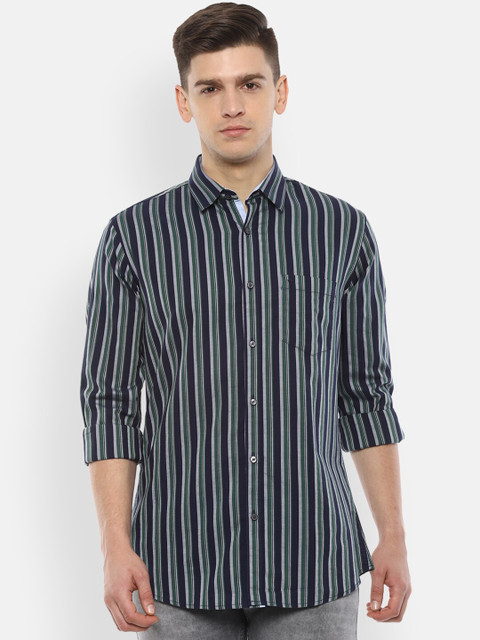 

Van Heusen Sport Men Navy Blue & Green Regular Fit Striped Casual Shirt