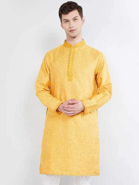 

max Men Yellow Woven Design Straight Kurta
