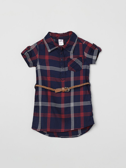 

max Girls Navy Blue Checked Shirt Dress