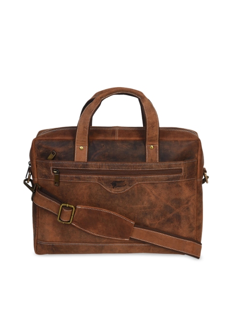 

Peseta Unisex Brown Solid Genuine Leather Laptop Bag