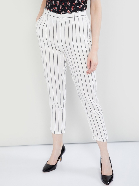 

max Women White & Black Slim Fit Striped Regular Trousers
