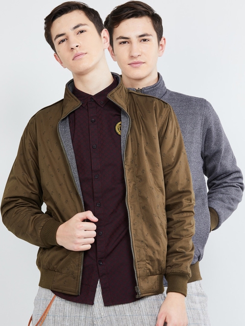 

max Men Green & Grey Solid Reversible Bomber Jacket